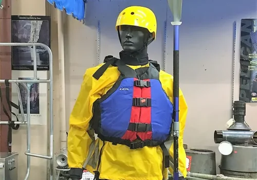 A dummy model wearing kayaking gear