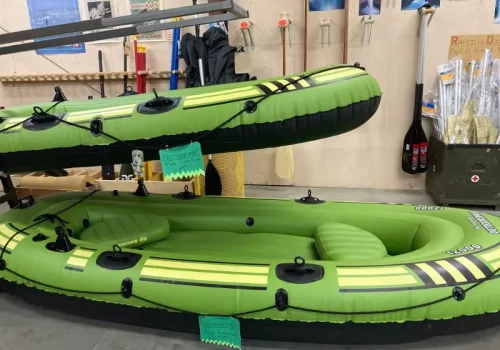 inflatable green and yellow rafts