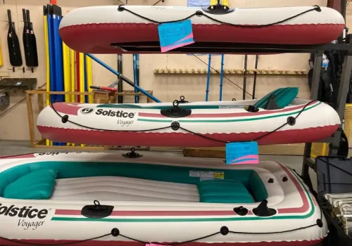 inflatable red and white rafts